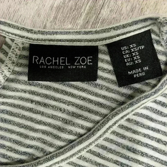 Rachel Zoe Gray White Stripes Short Sleeve Top Keyhole Back Tunic Shirt Size XS - Picture 2 of 7